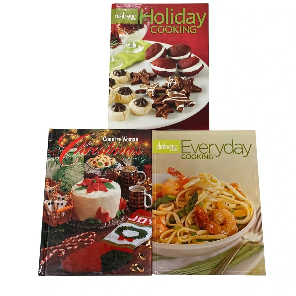 Lot of 3 Hardcover Diabetic Living & Country Woman Christmas Cookbook Books